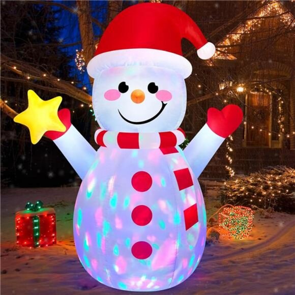 5FT Christmas Inflatable Outdoor Decoration Snowman with Star and Smile Warmly - Picture 1 of 7